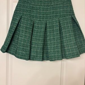 Chic A-Line Green Tweed Skirt